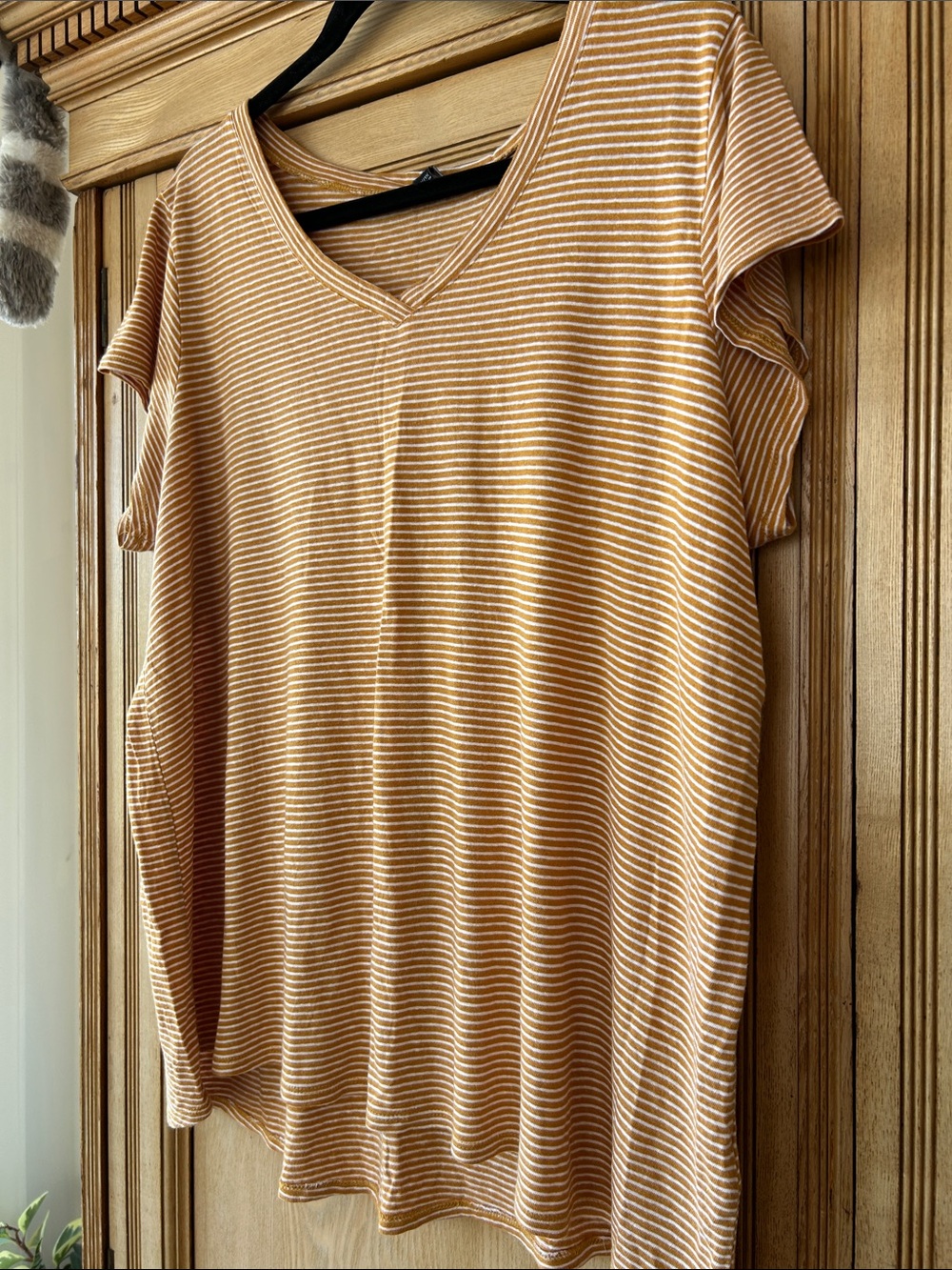 Cable & Gauge Striped V-Neck Tee in Ginger and White 1X